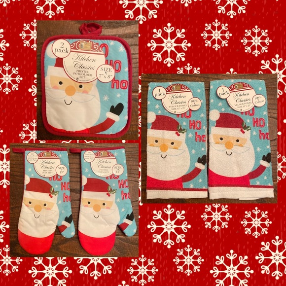 Santa Claus Kitchen Towels, Santa Claus Pot Holders & Santa Claus Oven Mitts Set - Picture 1 of 16